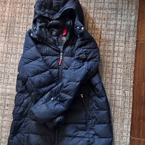 Bogner Fire + Ice Mid Length Navy Hooded Puffer Jacket